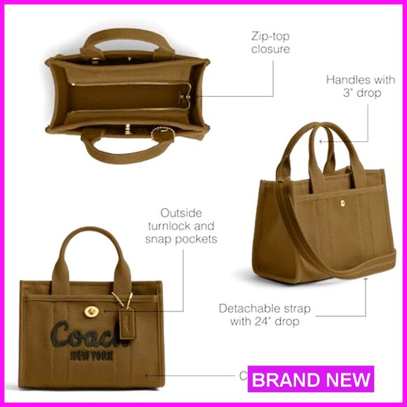 Leather Tote Bag with Turnlock Closure and Detachable Crossbody Strap - Picture 3 of 6